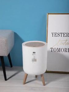 Nordic High-legged Trash Can Minimalist 10L Large Capacity Trash Bin Living Room Bedroom Wood Grain Trash Can With Cover