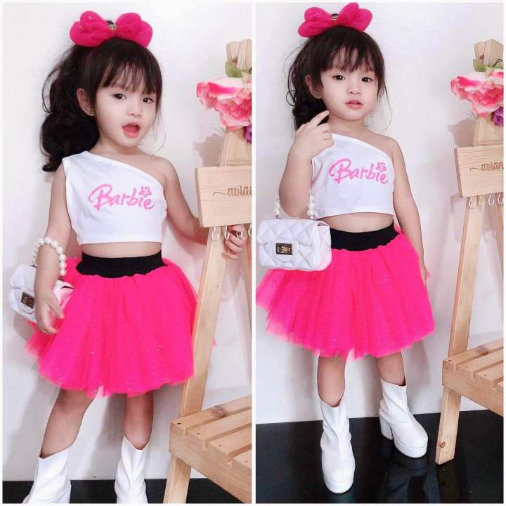 Pink Tulle Barbie White Top Set Kidswear Fashionista OOTD Soft Tulle Fits  1-5years old petite