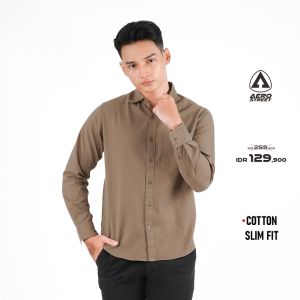 Aerostreet Kemeja Cotton Panjang Ravel Almond Brown Polos Cerah QBBBA