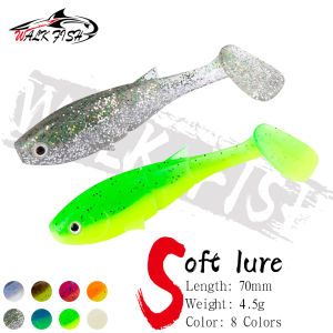 WALK FISH 6Pcs/lot 7cm 4.5g Soft Lure Shad Paddle Tail Carp Fishing Double Color T Tail Jigging Artificial Lure Freshwater Bass