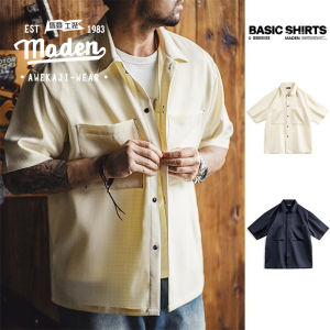 Maden thương hiệu Quần áo bảo hộ lao động phong cách thanh niên nam 2024 mùa hè mới Mỹ giản dị oversize treo lên không có áo giáp sắt kết cấu Áo Sơ Mi Ngắn Tay bóng
