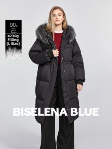 BEIQIANI | Long Warm Duck Down Coat With Fur Collar 90%