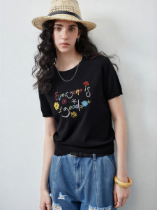 Toyouth | Quần Áo Knitwear Ôm Sát Cổ Tròn Thêu Hoa Chữ Sắc Màu