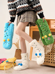 Thickened Coral Fleece Womens Socks Winter Home Sleep Warm Floor Shoes Anti-slip Cozy Padded Bootcut Hosiery Stockings