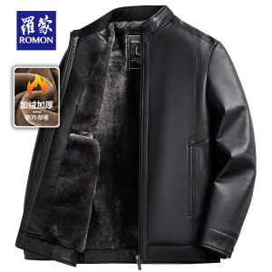 Romon Dad Winter Clothes Leather Coat Men Fleece-lined Thickened Middle-Aged and Elderly Mens New Clothes Heattech Leather Jacket Top