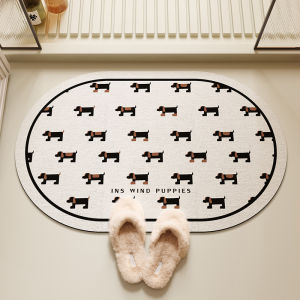 Elliptical Bathroom Door Mat Absorbent Silica Clay Anti-Slip Thin Modern Simple Style Home Use Carpet for Bathroom