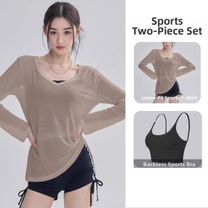 Lightweight Sun Protection Blouse Long Sleeve V-Neck Drawstring Breathable T-shirt