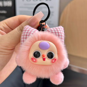 New cartoon imitation rex rabbit bow small briquette car key chain pendant exquisite doll cartoon doll bag pendant