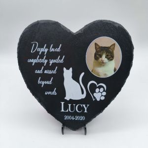 Custom Heart-Shaped Pet Memorial Slate Plaque Personalized Pet Slate Tombstones with Photos and Names Natural Stone Tombstone for Beloved Pets Pet Urn Companion & Home Memorial Decor