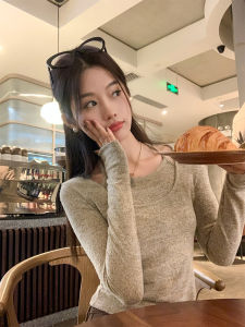 Áo Thun Nữ Dài Tay Cổ Treo Thắt Nơ Phong Cách Hàn Quốc Mùa Xuân 2024 Áo Thun Lót Hai Mảnh Giả Đa Năng Chất Liệu Polyester