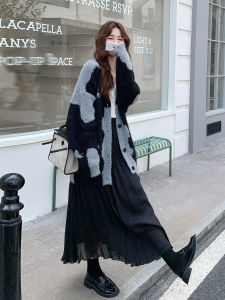 Black Knitted Sweater Skirt Set Womens Fashion Loose Style Two-Piece Autumn New Arrival Casual High Waist Long Skirt