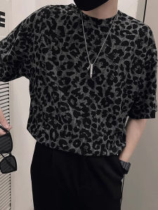 Ice Silk Hollow out Leopard Print Short Sleeve Mens T-Shirt Summer Trendy Design Unique Style High End Feeling Handsome Mens Clothing