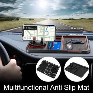 Multifunctional Car Anti Slip Mat with Temporary Car Parking Card Universal Car Dashboard Non Slip Pad 360° Rotation Phone Holder Car Dashboard Storage for Wallet / Sunglasses / Key / Coin / Card