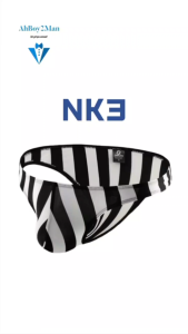 Mens Brief: Black White Stripe Polyester Half Brief (NK3)