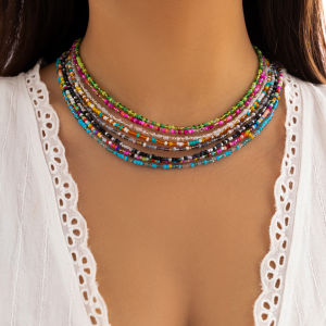 IngeSight.Z Bohemian Colorful Rice Beaded Choker Necklace For Women Handmade Summer Short Collar Clavicle Chain Party Jewelry