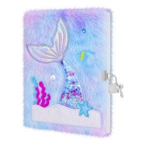 A5 Mermaid Seceret Diary with Lock Fuzzy Notebook for Kids with 160 Pages for Writing and Drawing Cute Stationery For Girls Gift
