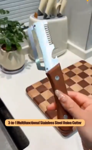 3-in-1 Stainless Steel Peeler Multifunctional Slicer Cutter Wooden Handle with Bottle Opener Kitchen