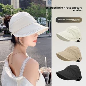 Summer Womens Hat Breathable Thin Empty Top Quick Dry Duckbill Cap Sunshade Hair Tie Cap Polyester Fiber Straw Hat
