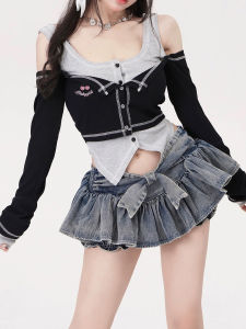 Váy Ngắn Denim Cạp Cao Kiểu Hàn Quốc Cho Nữ Mùa Hè 2023 Váy Ngắn Chữ a Màu Trơn Phong Cách Công Sở Váy Ngắn Thắt Nơ