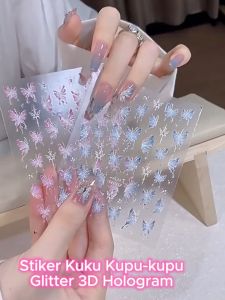 Shell Light Butterfly Nail Art Sticker Stiker Kuku Kupu-kupu Glitter 3D Hiasan Kuku Hologram 2 Warna