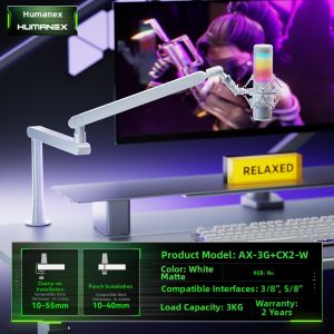 HumaneX | Adjustable Anti-shock Desktop Microphone Stand white