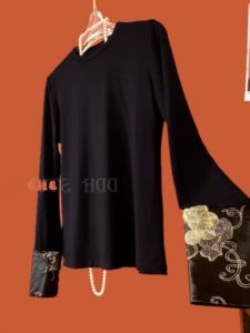 Áo Thun Dài Tay Nữ Phong Cách Trung Hoa Mới Cổ Tròn Thêu Chi Tiết Chất Liệu Thường Ngày Mùa Thu Mặc Trong Áo Sơ Mi Cơ Bản