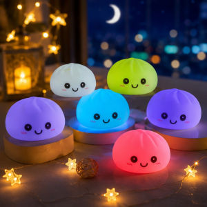 Bandai | New LED Bun Squishy Glowing Stress Ball Light-up Bubble Spitting Bun Realistic Steamed Bun Aesthetic Desk Decor
