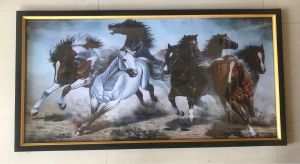 Hiasan Dinding Cetak Gambar Lukisan Kuda Berlari plus bingkai ukuran 50cm x 100cm