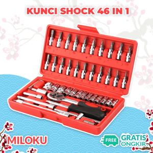 Miloku Set Kunci Shock 46 in 1 Lengkap Komplit Obeng Pas Sok Sock Shok Socket Ring Tool Kit Alat Bengkel Service Servis Mobil Motor