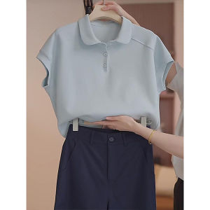 Shalldoer | Summer Polo Neck Short Sleeve Pure Color T-Shirt Womens Fashion Versatile Short Style Top Korean Loose Fit Commute Style