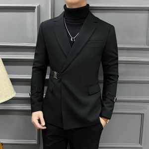 Áo Blazer Nam Dáng Ôm Phong Cách Anh Lịch Lãm Thời Trang Thích Hợp Cho Đám Cưới Người Dẫn Chương Trình Chất Liệu Polyester Dệt Kim Tay Dài.