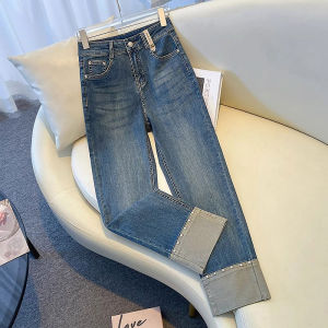 High Waist Straight Leg Jeans Womens Small Size 2024 New Style Slim Fit Nine Point Narrow Version Cuffed Smoke Tube Pants
