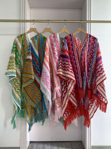 Spring Summer Lightweight Knitted Hollow out Shoulder Wrap Womens Travel Ethnic Style Cowl Neck Poncho Dige Silk Scarf