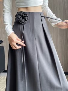 Slimming French Design Camellia Grey Women Skirt