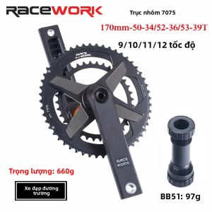 Bộ Trục Giữa Xe Đạp Đường Trường RACEWORK 170mm Hợp Kim Nhôm Líp Đôi 50-34T/52-36T/53-39T Trục Bánh Xích Cho Xe Đạp