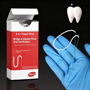 50pcs/box 2-in-1 Orthodontic Expanding Floss Multifunctional Cleaning Wire Deep Clean Floss for Braces Bridges & Implants