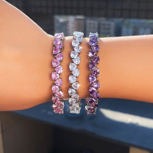 SEQUITO Delicate White Gold Plated Bracelet Pave Setting Multicolor AAAAA Cubic Zirconia Waterdrop Cut Wedding Jewelry B404