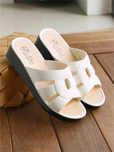 Womens Summer High Heel Slippers Anti-Slip Indoor Soft Bottom Comfortable Thick Heel Home Slippers for Middle-Aged And Elderly