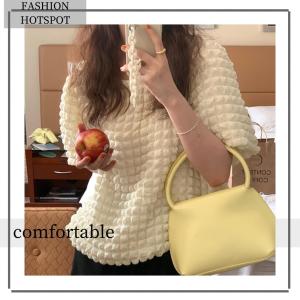 LEAShop เสื้อผ้าแฟชั่น2022 สไตล์สาวเกาหลี เสื้อลายวาฟเฟิลแขนสั้น ดีเทลปุยน่ารักมากๆ เสื้อผ้านุ่มใส่สบายมาก เนื้อผ้าคุณภาพคุ้มราคา