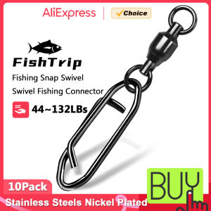 FishTrip 10Pcs Fishing Snap Ball Bearing Swivels Stainless Steel Nickel Plated Lure Connector Terminal Tackle Accessories