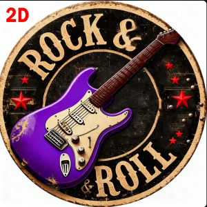 Rock & Roll Guitar Themed Aluminum Metal Tin Sign Foil Engraved Wall Art Decor - For Home Office - Ideal for Living Room Bar