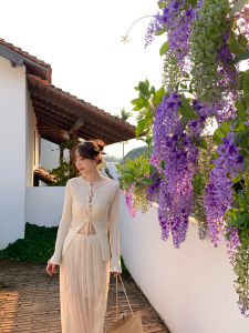 Sweet Drunken LE LALIN Knitted Cardigan Tie-Detail Versatile Double-Sided Commute Loose Fit Long Sleeve round Neck Spring