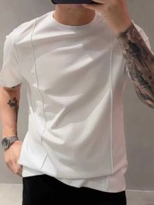 Casual Pure Color Short Sleeve Mens T-shirt Summer Slim Fit Versatile Basic round Neck Top for Youth Daily Wear Guangzhou Thirteenth Factory