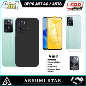 Paket 4in1 Case OPPO A57 4G / A57S / A57E Camera Softcase Slim Black Matte Case Liquit + Tg Anti Gores Ceramic Matte Anti Spy + Skin Camera + Garskin Carbon 3D