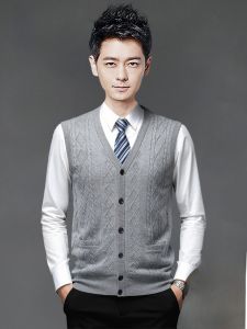 ROMON | Romon Mens Knitted Wool Sweater Vest Autumn Style Open Cardigan V-neck Business Casual Sleeveless Yarn Mans Vest