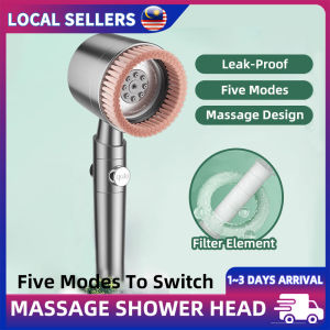 High Pressure Spa Shower Head with Silicone Scalp Massage Brush 5 Modes Handheld Water Filter Showerhead for Hair Care One-Key Stop Bilik Mandi