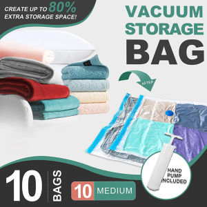 10 Pack Vacuum Storage Bags with Pump Space Saver Large Bag Vacuum Seal Transparent Bags for Clothing Clothes Travel Packing