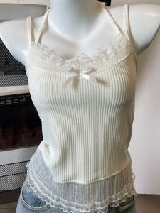 Áo Ba Lỗ Ren Viền Thắt Nút Bướm Ôm Vừa Vặn Mùa Hè Cho Nữ Thiết Kế Áo Sơ Mi Phong Cách INS Đa Năng