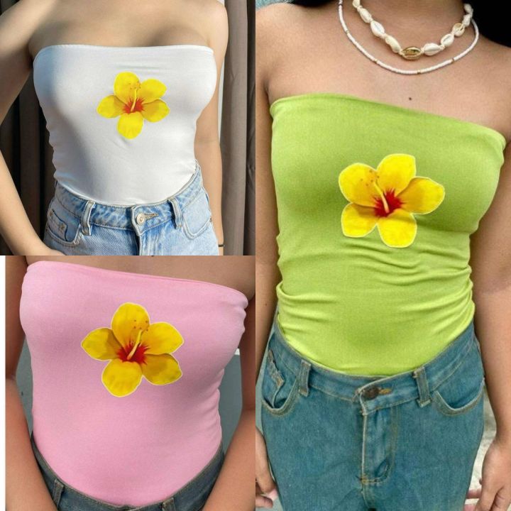 ROSY floral double lining tube summer top for women.
