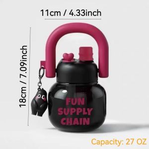 800ML Summer Straw Water Bottle with Lid Hanging Loop Large Capacity Juice Milk Cup Dual Cup Set Pearl Tea Coffee Straw Cup